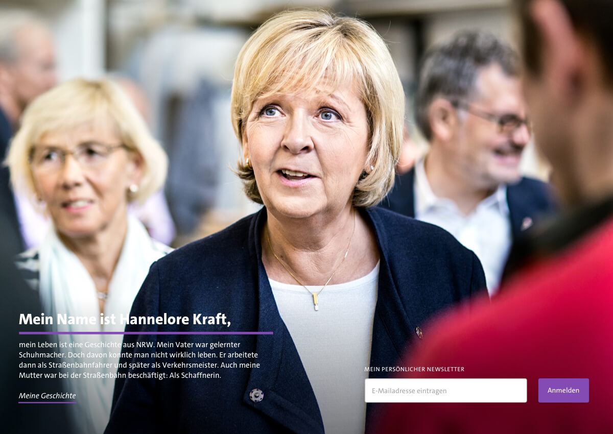 Screendesign für die Webseite von Hannelore Kraft