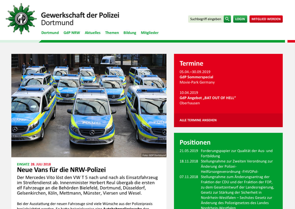 Screendesign für die GdP Nordrhein-Westfalen