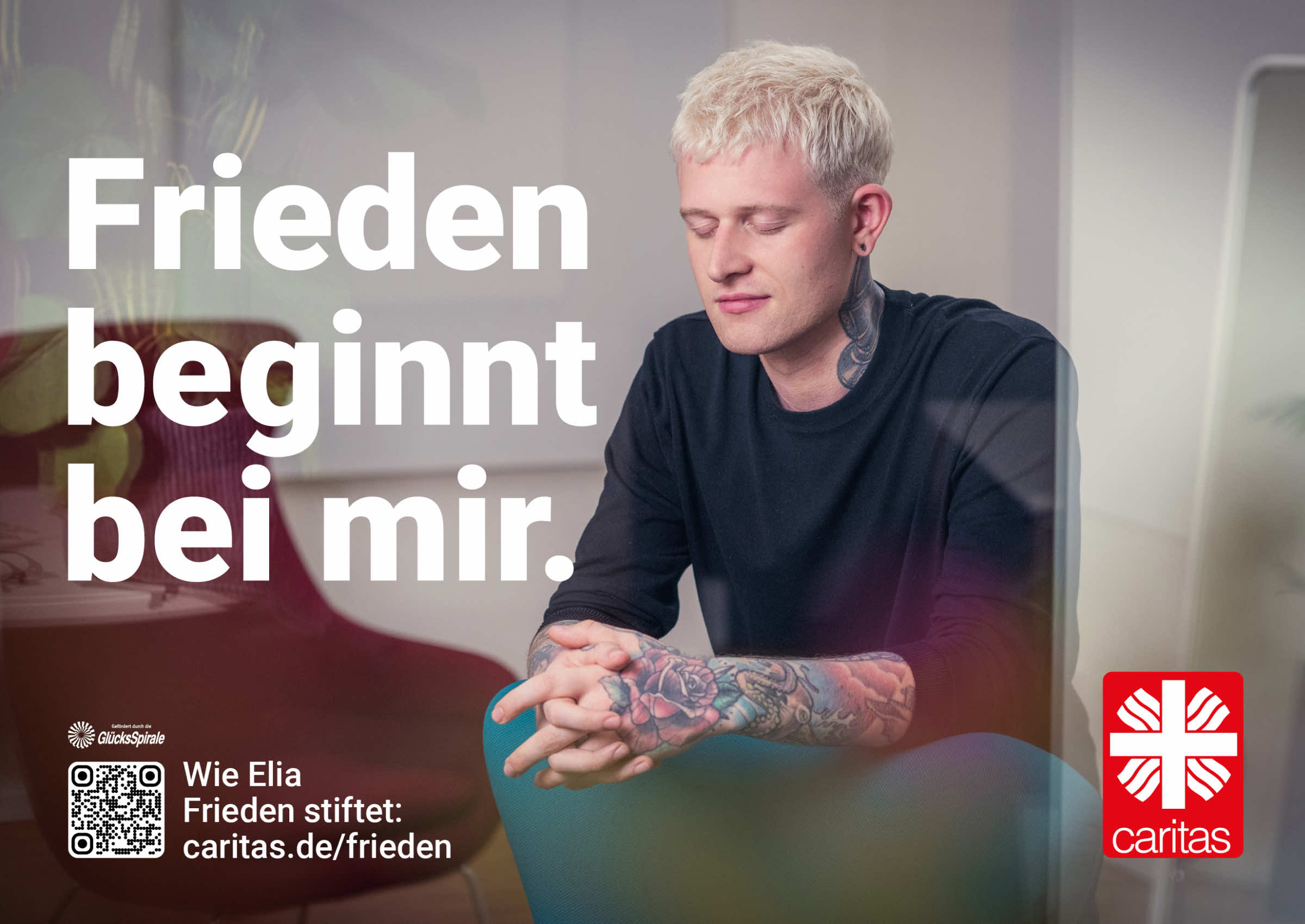 Motiv der Kampagne „Frieden beginnt bei mir“ der caritas.